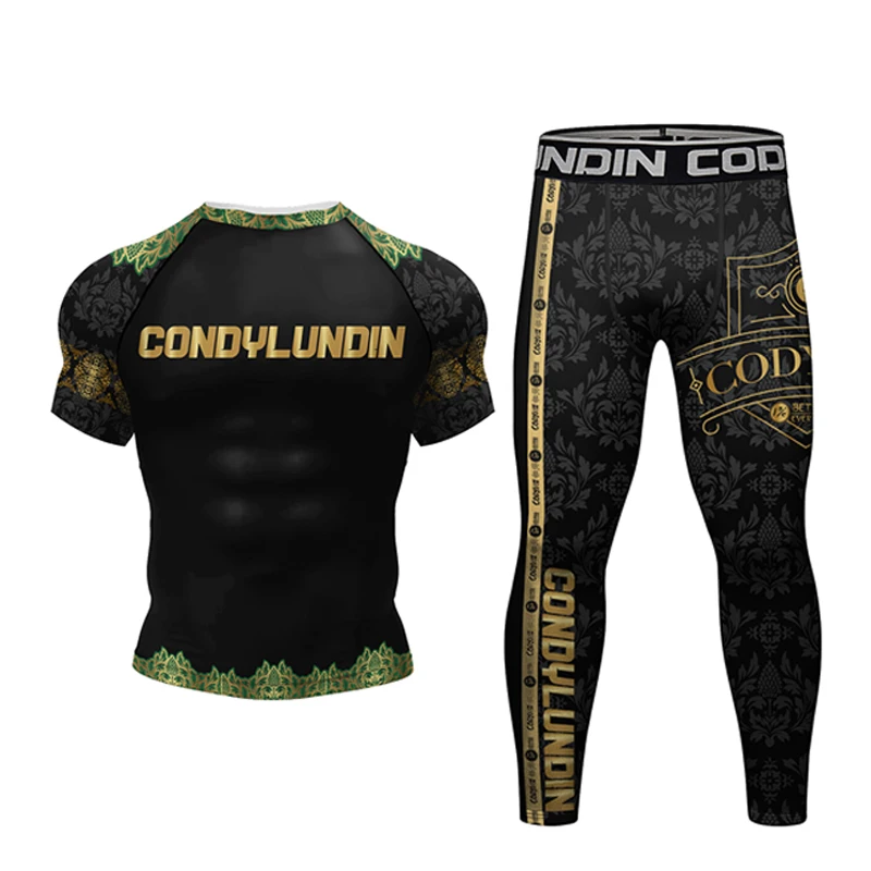 Koszulka kickboxingu Rashguard Jiu Jitsu MMA koszulka zestaw spodni mężczyzn Grappling Bjj Gi boks koszulki sportowe szorty MMA Muay Thai