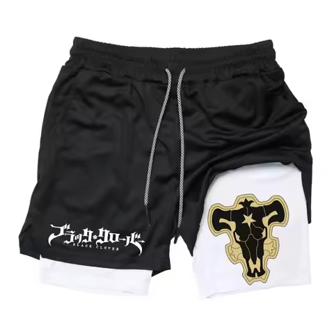 New2026Black Clover Anime Asta Gold Print Shorts Men Women Double-deck Quick Dry Athletic Shorts Casual Streetwear Pants