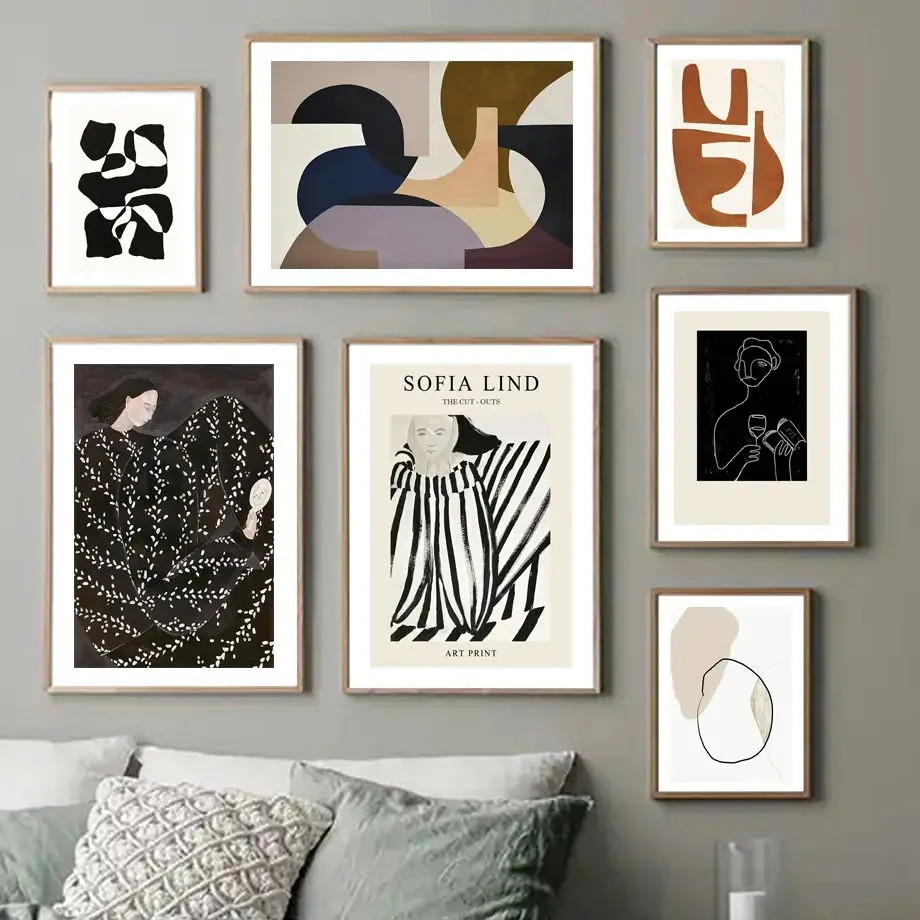 Pósteres Nórdicos Minimalistas, Líneas Abstractas, Mujer, Bloques de Color, Impresión Artística en Lienzo, Cuadros de Sofia Lind, Decoración para Sala de Estar