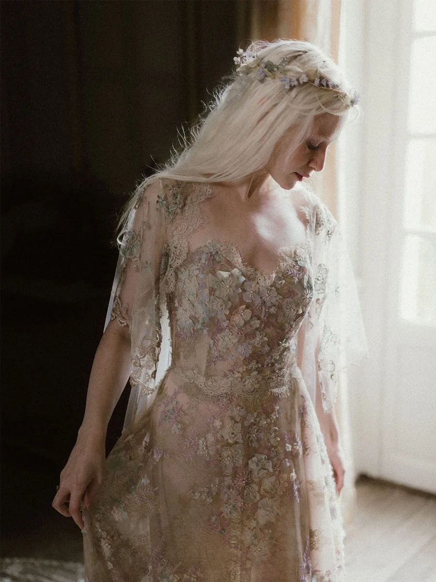 Vestidos De novia De princesa Floral para mujer, vestido De novia bohemio De encaje romántico, vestido De novia francés, 2024