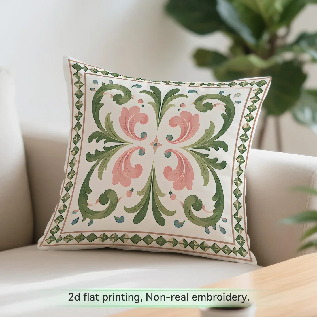 Mediterranean Palm Tile In Pink Tones Cushions Pillowcase Polyester Cushion Cover Throw Pillow Pillowcover Home Car Sofa Decor
