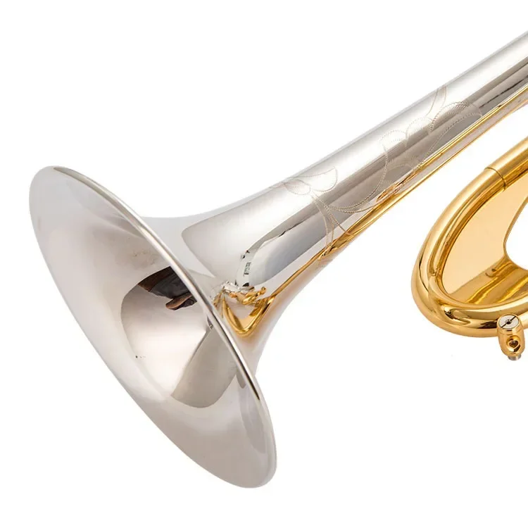 B Flat Silver-Plated Gold Key Weighted Trumpet Instrument For Beginners And Adults Professional Examination