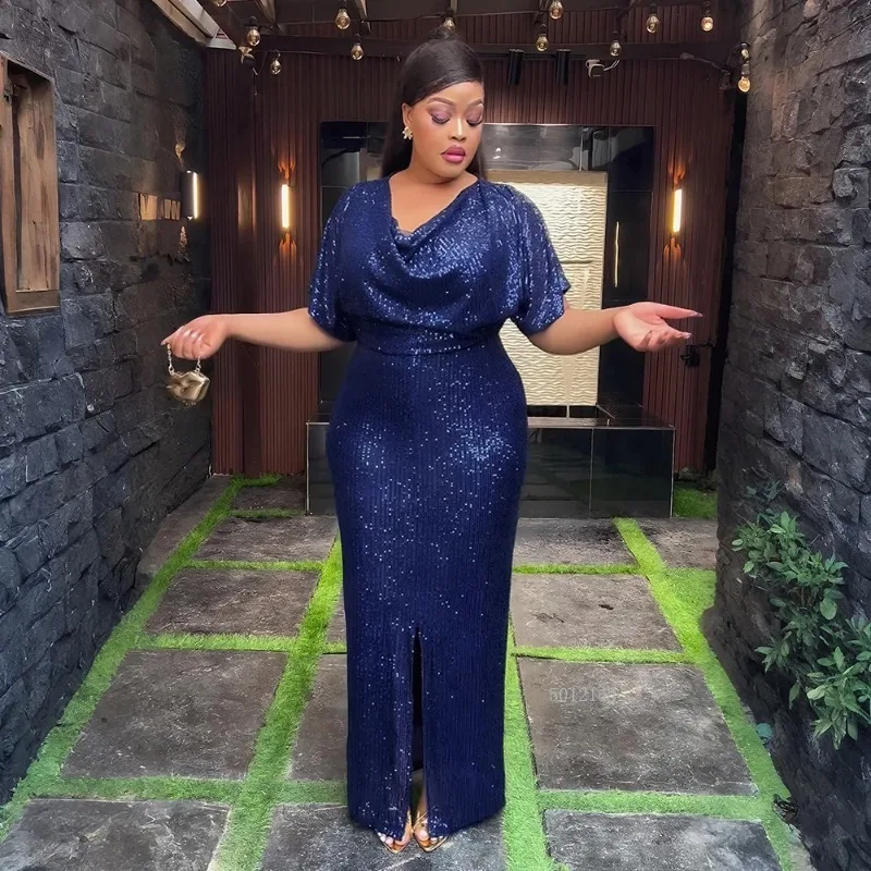 فستان ماكسي ترتر أفريقي بأكمام قصيرة ورقبة على شكل قلنسوة وفتحة أمامية وتصميم ثوب مسائي لحفلات الزفاف والجاز والحفلات الرسمية #3