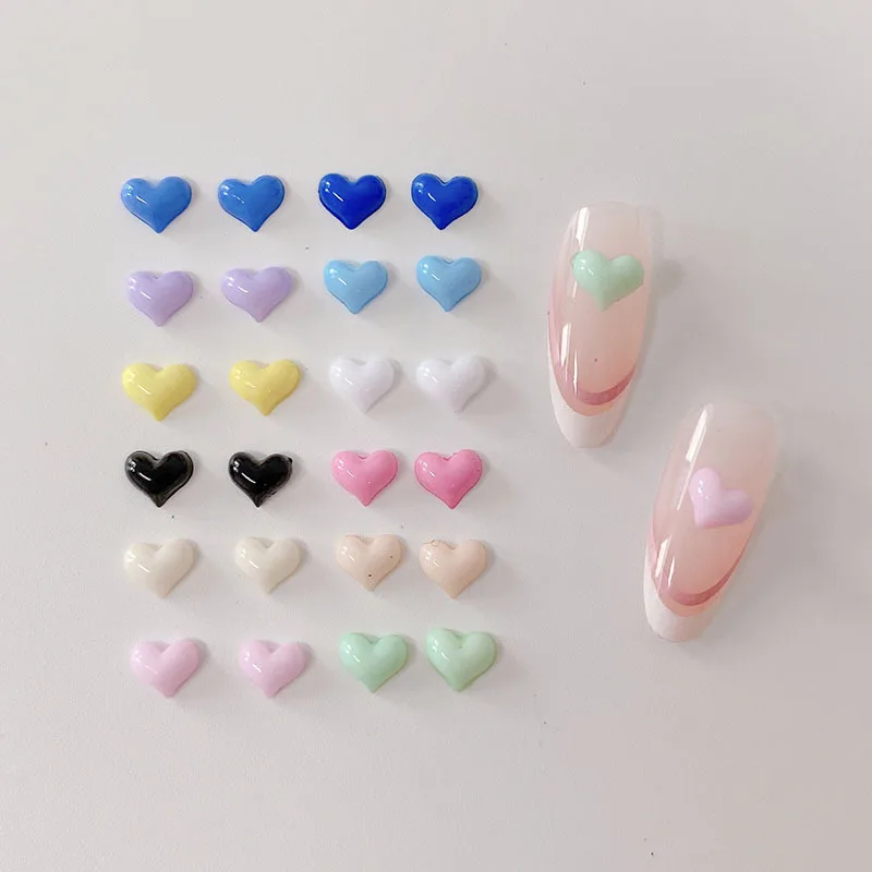 100PCS Mixed Colors 3D Acrylic Love Heart Nail Art Charms Accessories Manicure Decor Material Clear Nails Decoration Supplies