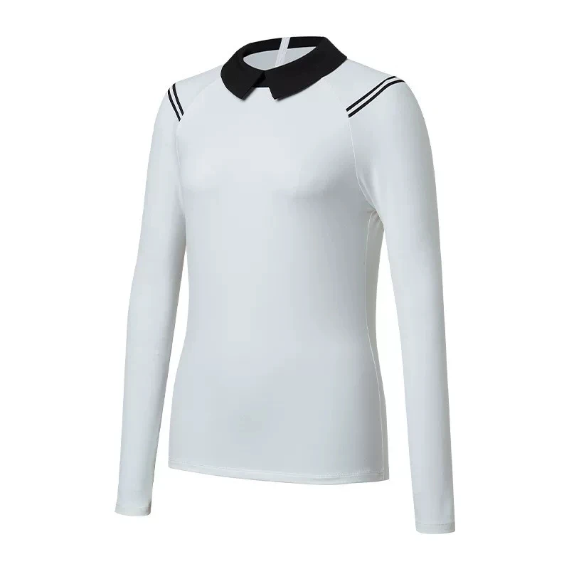 Collar equestrian top zipper contrasting splicing long sleeved T-shirt