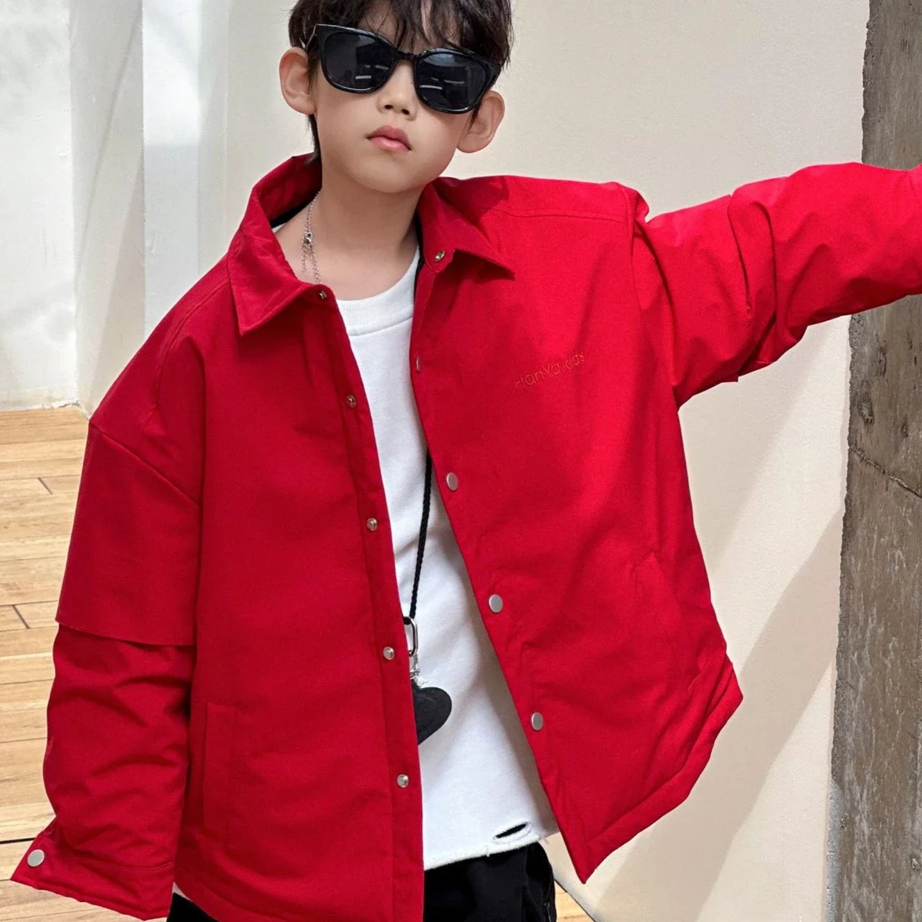 Casaco Infantil Masculino 2025 Outono e Inverno Nova Coleção Roupa Infantil Estilo Coreano Camisa Gola de Algodão Casaco Grosso para Meninos
