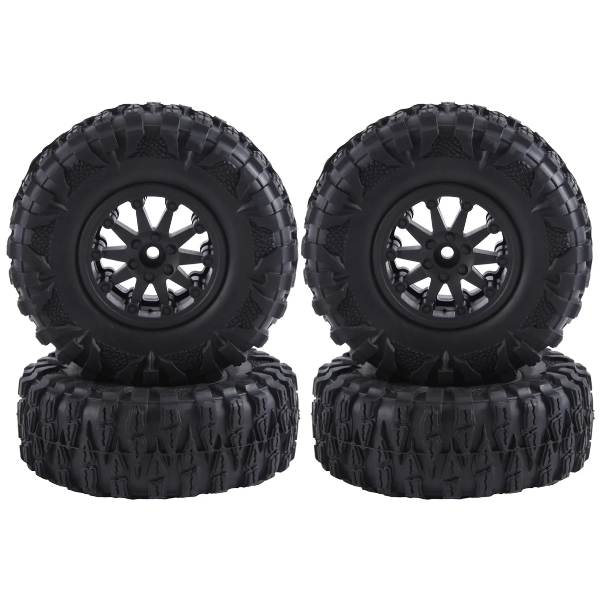 4PCS 2.2 Inch Nylon Plastic Beadlock Wheel 4.72In/120mm Tire with 12mm Combiner Hex for 1/10 RC Rock Crawler ,Black