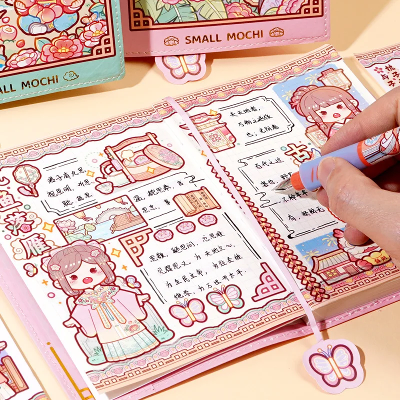 Imagem -03 - Pequeno Mochi pu Notepad Cute Sweet Girls Caixa de Presente Diário Plano Diário Lantejoula Notebook Diário 161 Pcs