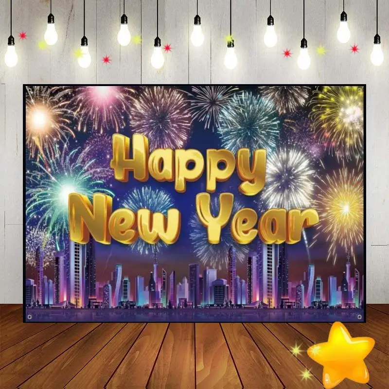 Happy New Year Party Baby Shower 12 O 'Clock Countdown Background Photography Backdrops Eve Custom Birthday Backdrop Photo Light