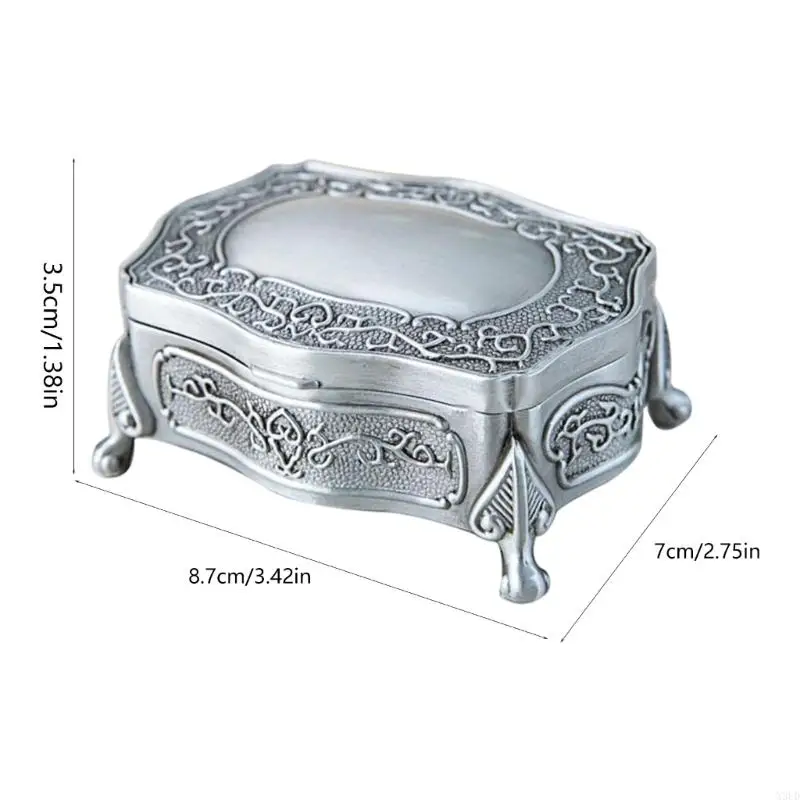 

Elegant Miniature Trinket Box With Intricate Retro Patterns Durable Zinc Alloy Construction Protective Interior Jewelry O
