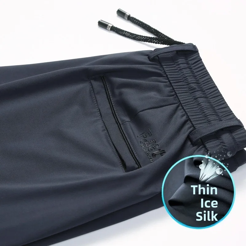 Ice Silk Qui Dry Sports Pants Men's Summer Thin Large Size Straight Leg Casual Long Trousers Breathable Comfortable Leisure