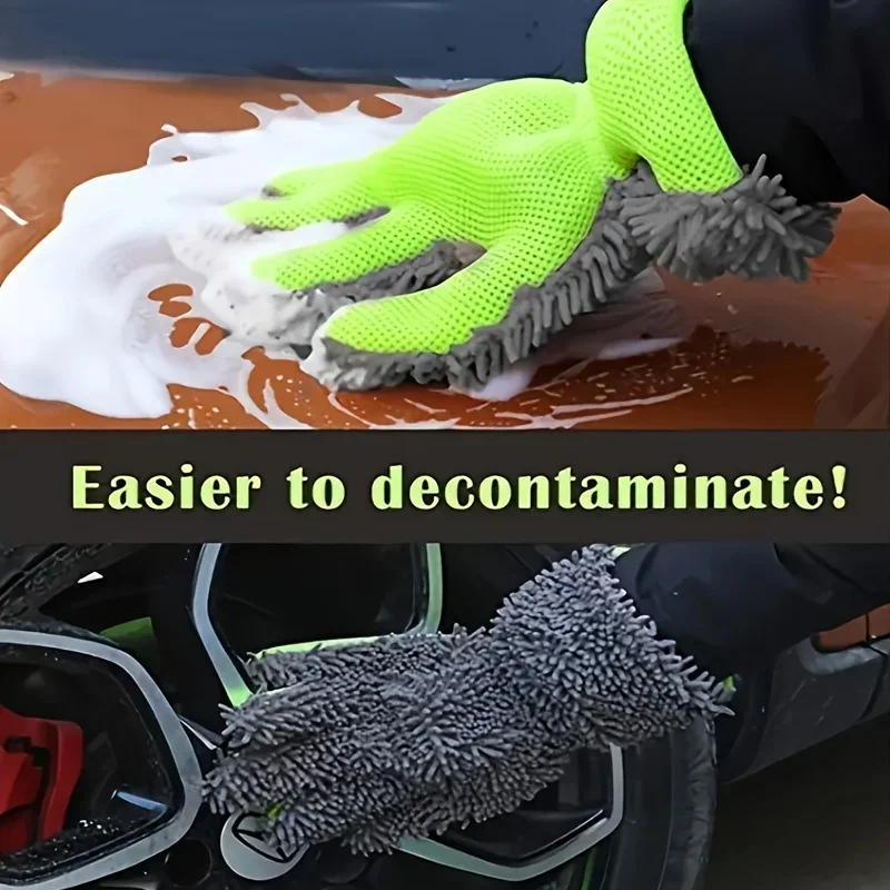 Thickened Car Wash Gloves Household Cleaning Five Finger Gloves Sandwich Mesh Holes Cleaning Car Gloves