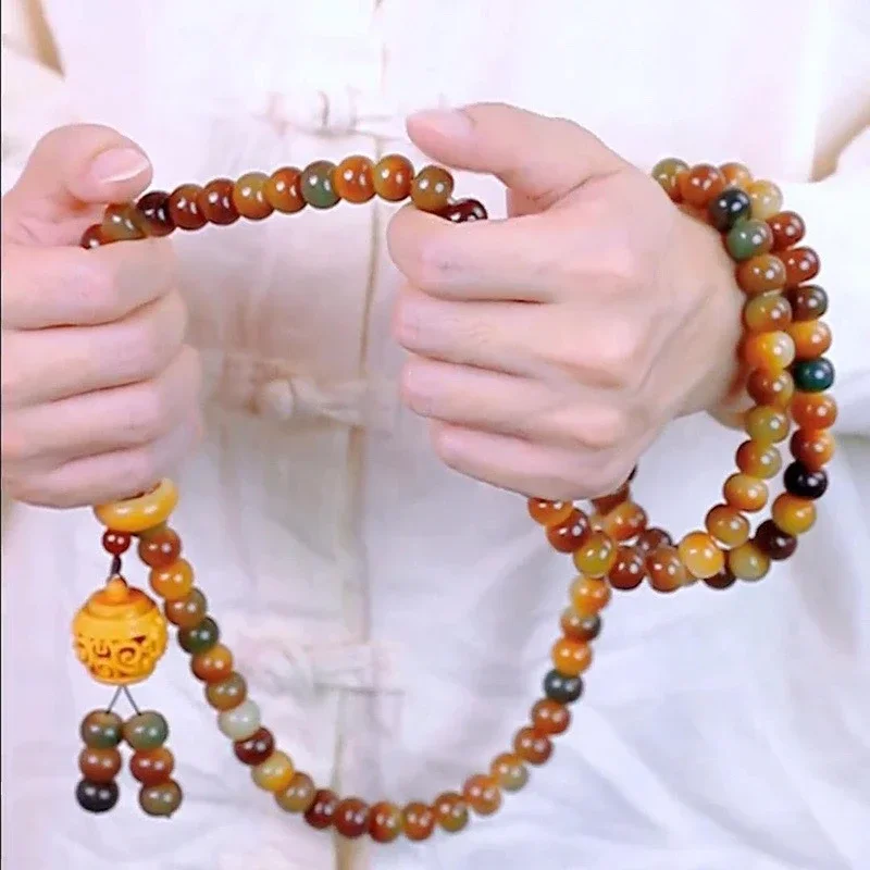 

UMQ Natural Bodhi Handheld Bracelet Men and Women Bodhi Root 108 Pieces Buddha Beads Rosary