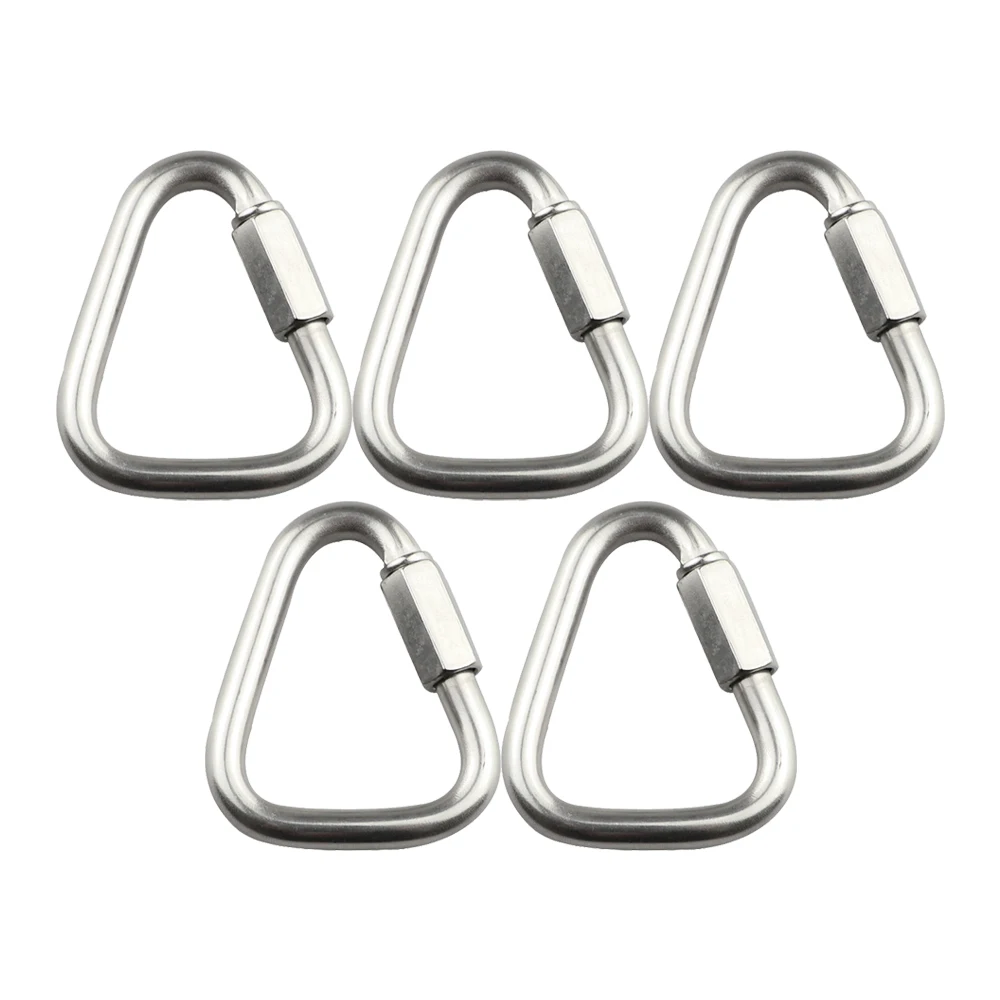 5Pcs Stainless Steel Quick Links Carabiner Locking Clips with Screw Nut Triangle Chain Hook for Trailer, Swing, Hammocks, Cable