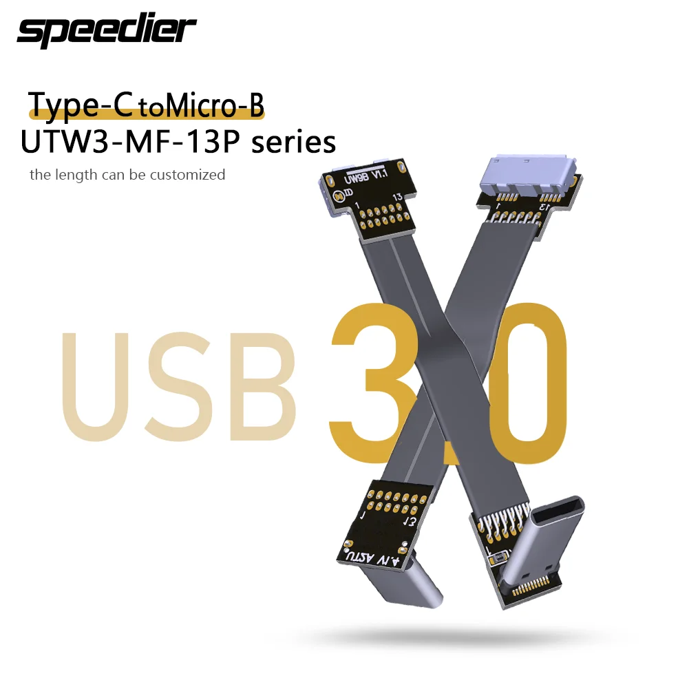 

High-Speed Aerial FPV USB 3.0 Type-C to Micro-B Flexible Flat Ribbon Cable FFC 5Gbps for Drone Camera Connection