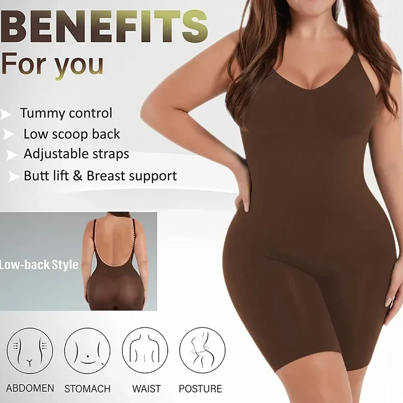 Body moldeador de cobertura completa, traje de cuerpo ajustado a los muslos, espalda baja, mono sin espalda, sin costuras