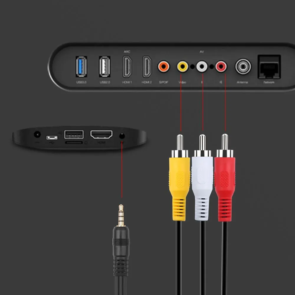 1M 3.5mm Jack To 3RCA Audio Video Cable AV Composite Cable Yellow White Red 3 RCA Male to Male Wire Cord for DVD TV Set-top Box