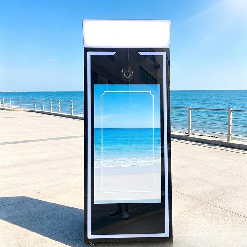 Outdoor mirror photo booth, indoor AI camera