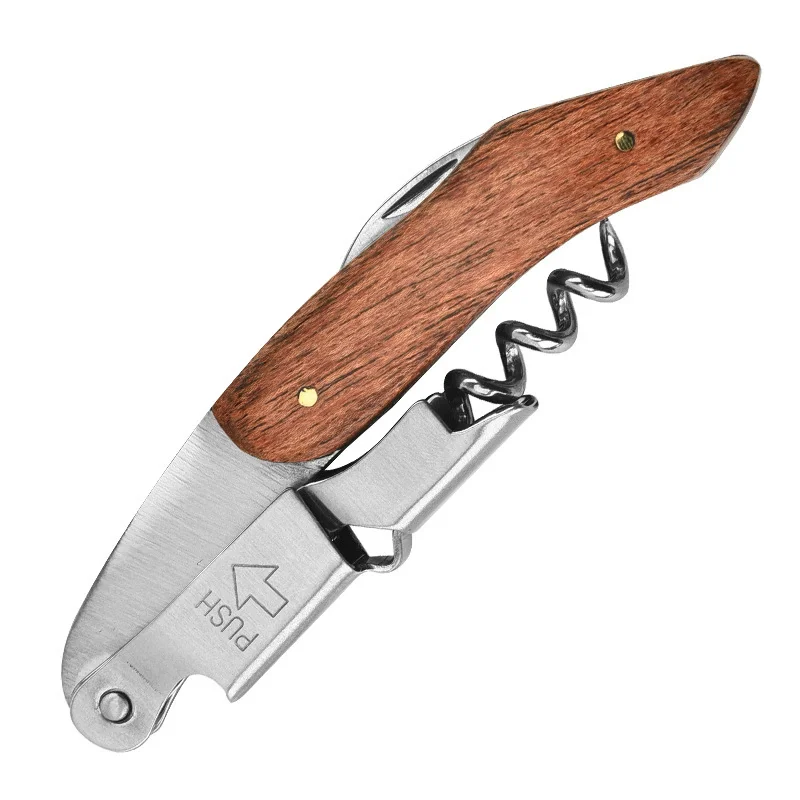 50Pcs/Lot Wooden Handle Wine Opener Stainless Steel Multi-Function Seahorse Knife for Home Use Portable Folding Red Wine Opener