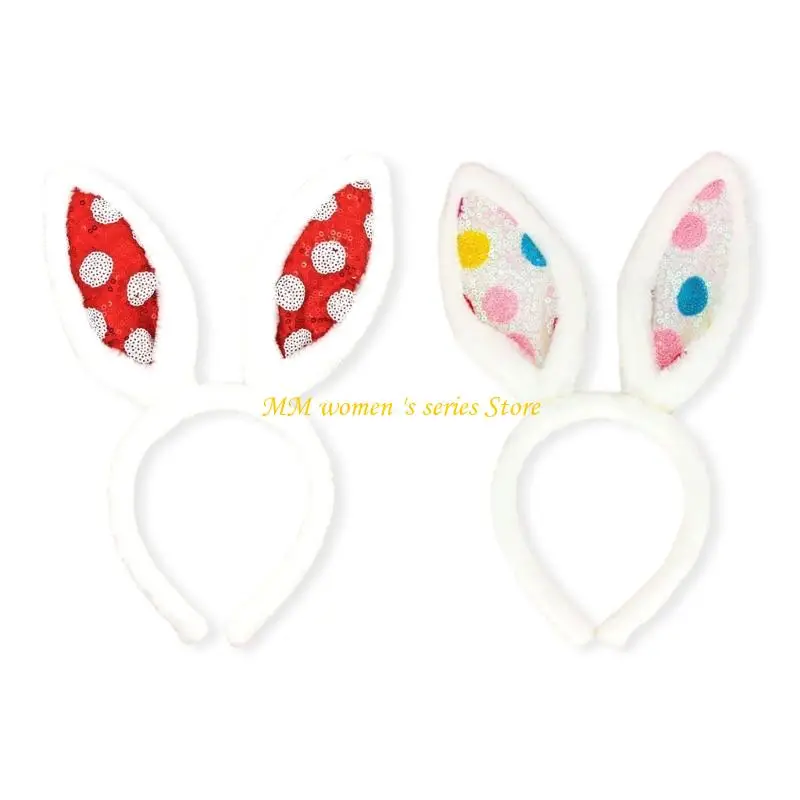 Q39C Plush Rabbits Ears Headbands For Easter Halloween Costume Cartoon Hair Accessory