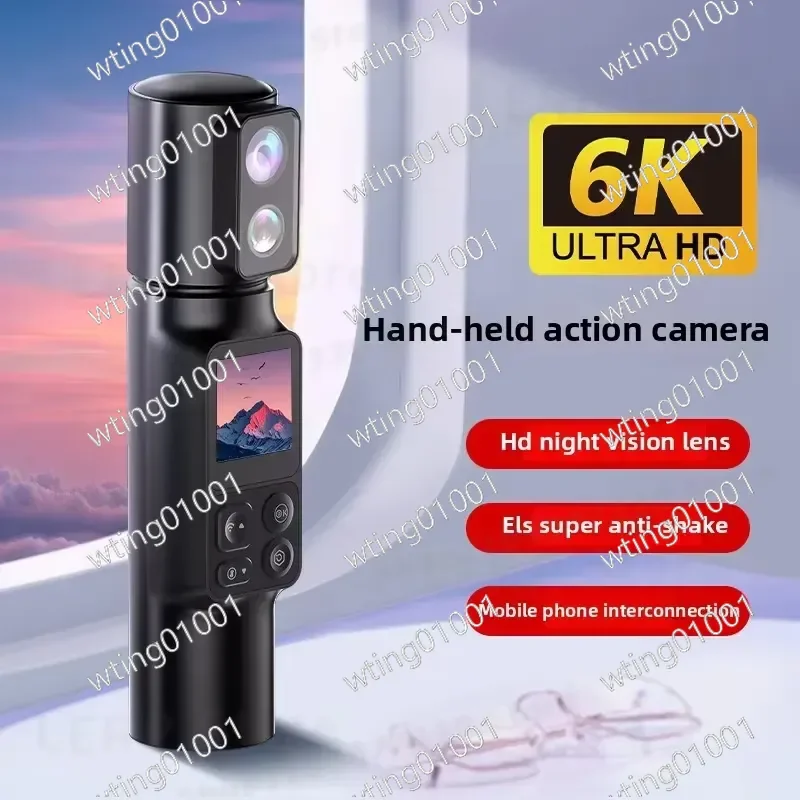 Portable Handheld Action Camera for 6K 30FPS and 4K 60FPS Recording with 350 Degree Rotation and Built-in Screen for Sports
