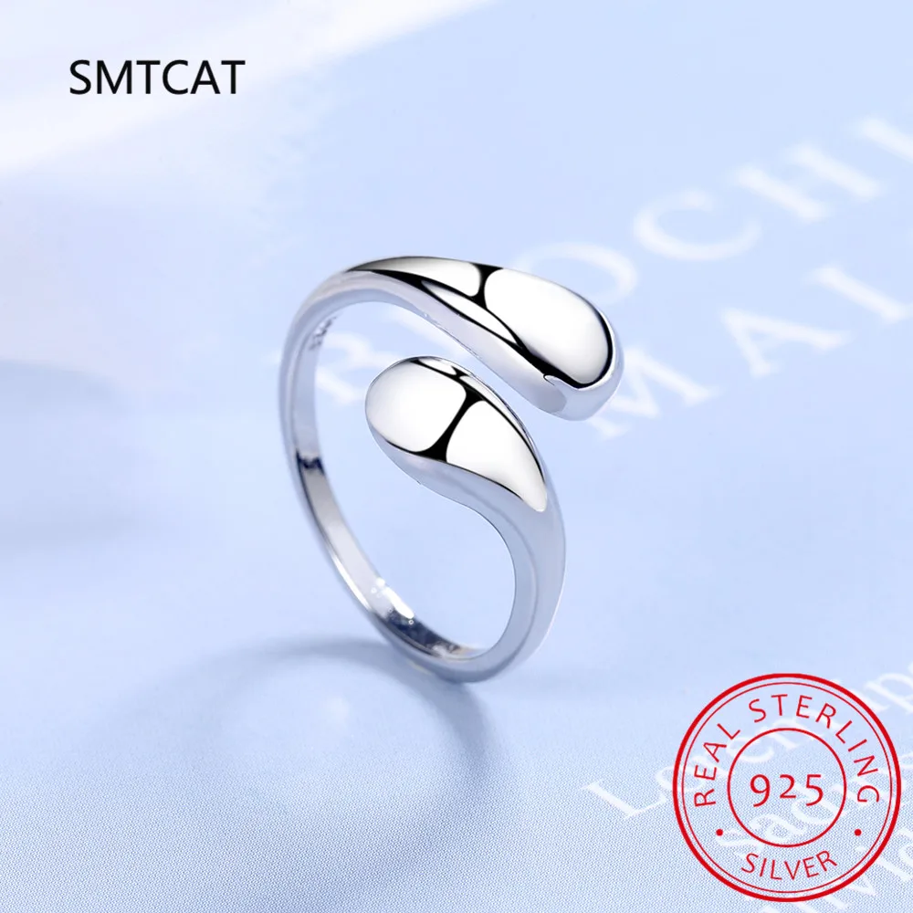 925 Sterling Silver Chunky Adjustable Water Droplet Ring Handmade High Polished Thumb Band Statement Ring Anillos for Women Girl view 4