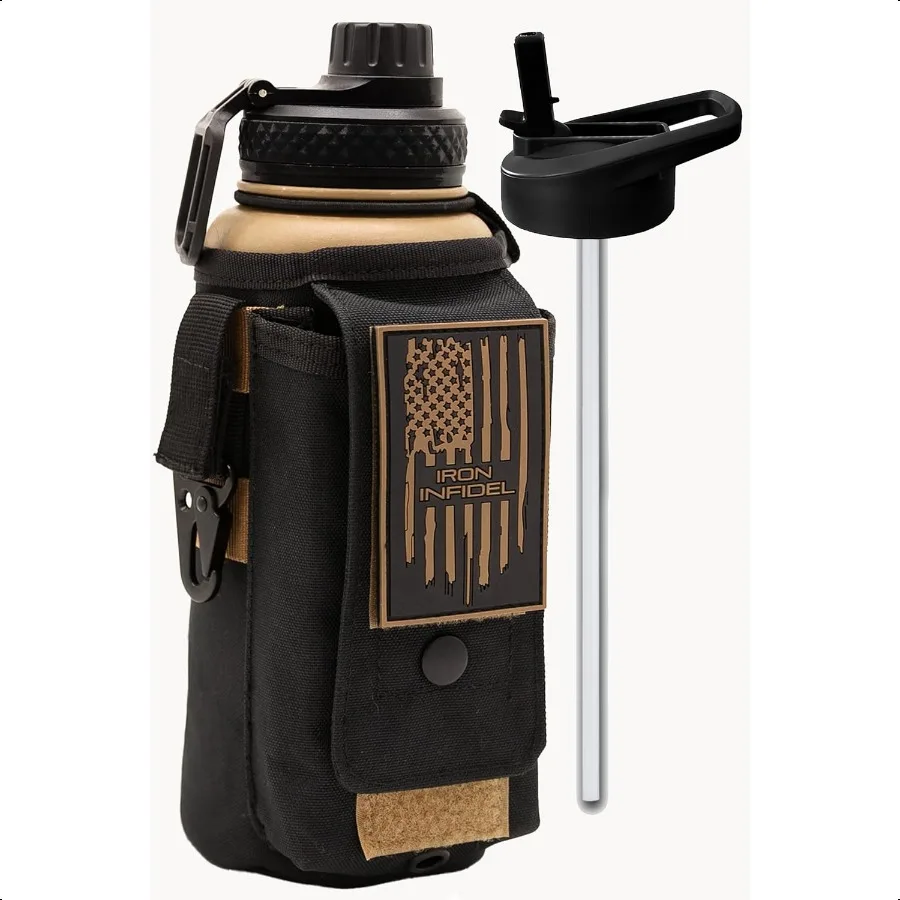 

Боевая бутылка, изолированная бутылка для воды на 32 унции, из нержавеющей стали, коричневая выпрямление