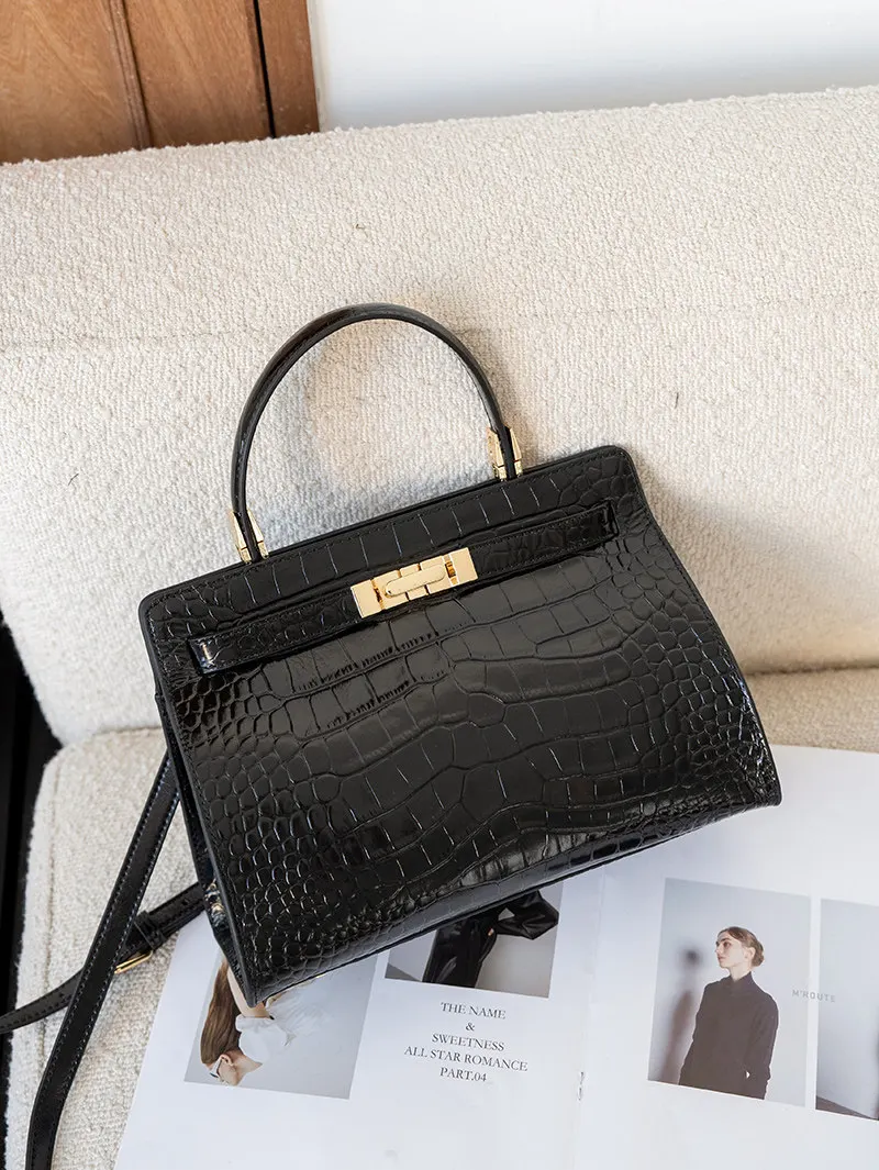 Bolso de mano con estampado de piel de cocodrilo para mujer, de la marca Aidrani, con solapa de cuero genuino, bolso de hombro de diseño para el trabajo, la oficina, fiestas y el uso diario.