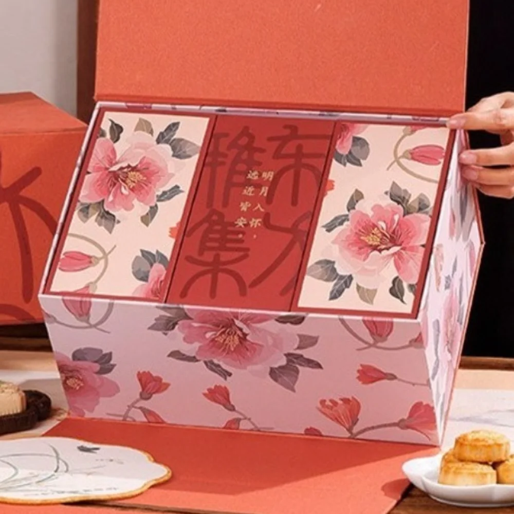 

Chinese Style Mid-Autumn Festival Gift Box Luxury Empty Box Egg Yolk Crisp Packaging Box 12-grain Portable Mooncake Box