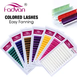 Fadvan Colored Eyelashes Extension Easy Fanning Red Green Blue Brown Purple Colorful Auto Blooming Makeup Lashes 15-20mm Long