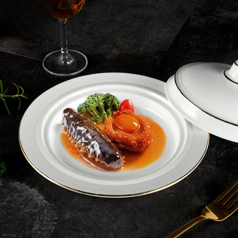 

Gold Rimmed Cerc Di with Lid Abalone Sea Cucumber Soup Plate Fi Wing Rice Adult Chinese Sle Dinnerware Handmade New ...