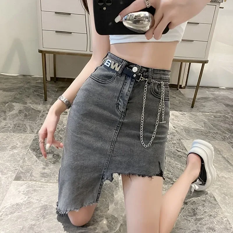 Women's Denim Skirt Sexy Female Jeans Skirts Zipper Coquette Midi High Waist with Pocket Gyaru New in Y2k Vintage Aesthetic V