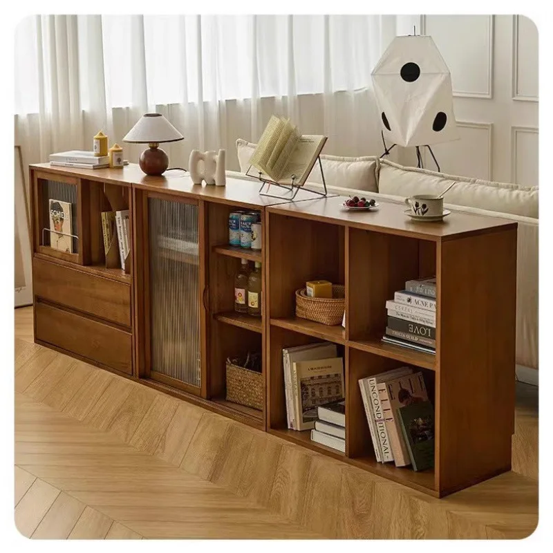 Picture 3: Solid wood combination bookcase Sliding door storage cabinet Middle antique TV cabinet Japanese-style small apartment floor