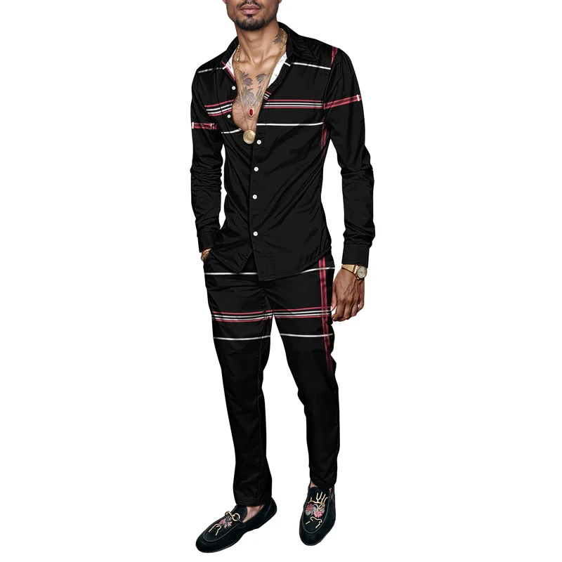 

Весенне-летний мужской комплект рубашек с геометрическим принтом, модный простой комплект из 2 предметов, мужской градиентный легкий вечерний комплект с длинными рукавами, Ropa Hombre