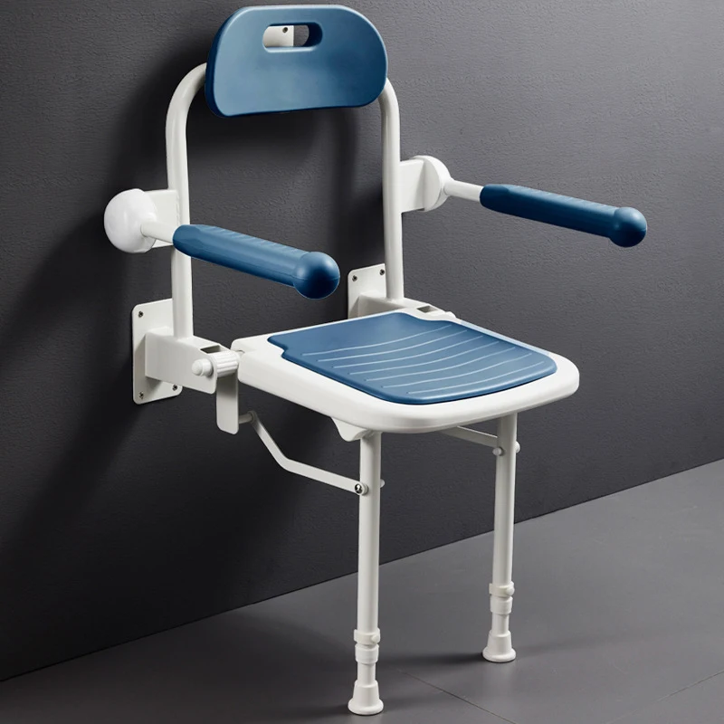 

Bathroom Folding Stool with Armrests Shower Stool Height Adjustable Washable Aluminum Alloy Rebound Cushion Safe Elderly Supplie