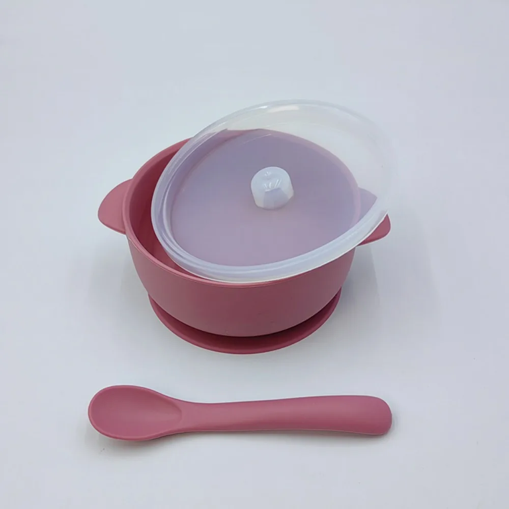 

Bowl Lid Spoon Set Baby Suction Dinner Bowl Non-Slip Durable Baby Silicone Suction Plate Waterproof 400ML Kids Feeding Tableware