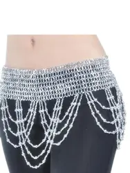 1pcs/lot woman Belly Dance Costume Hip Belt Handmade Beads waistchain Shiny Gold Silver free size