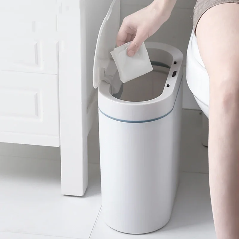 Smart Sensor Trash Can Electronic Automatic Household Bathroom Toilet Waterproof Narrow Seam Sensor Bin