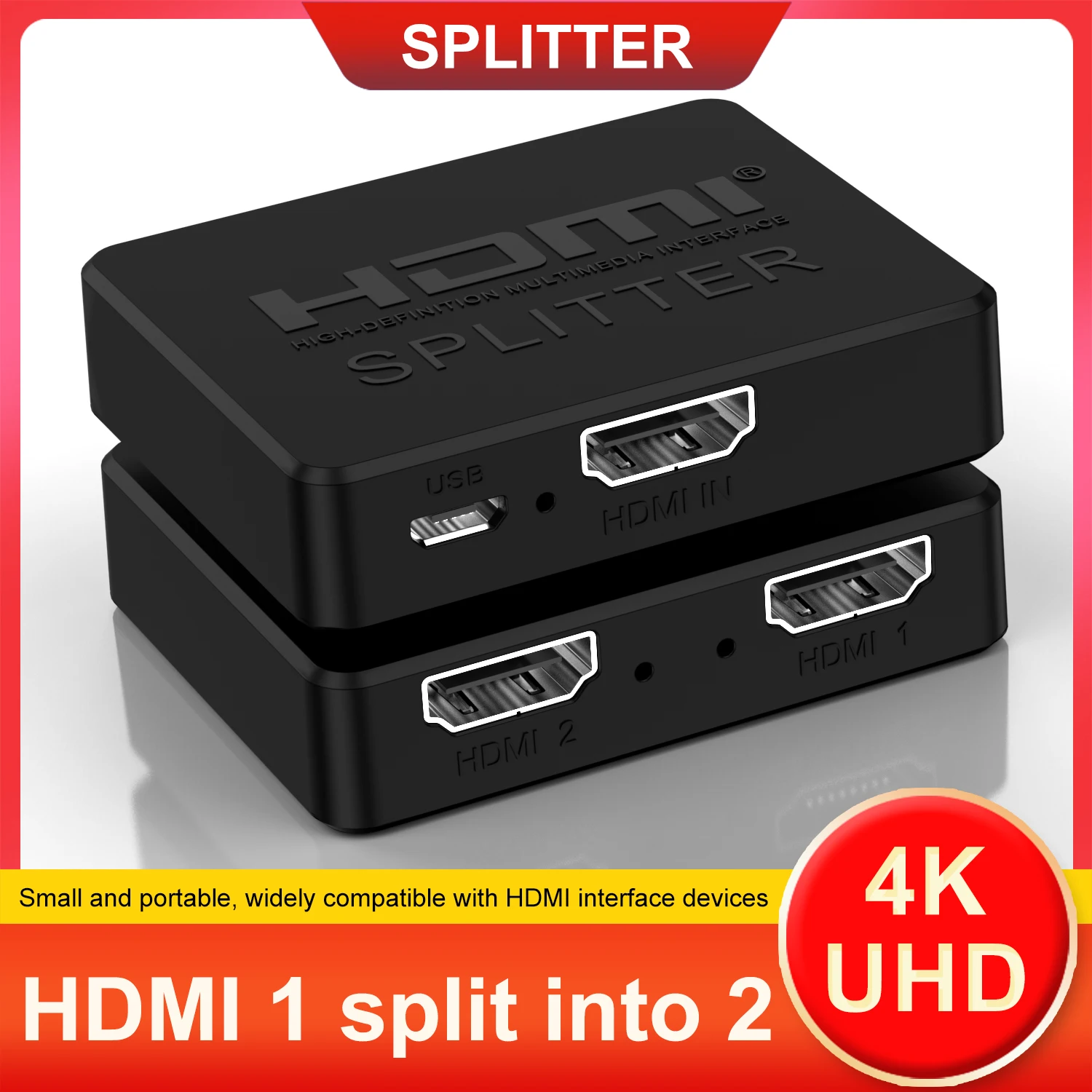 1 in 2 out HDMI-compatible Splitter 4K 1080P 1x2 HDCP Converter 3D Switcher 2 Port Hub For PS3 Xbox HDTV DVD TV BOX Monitor