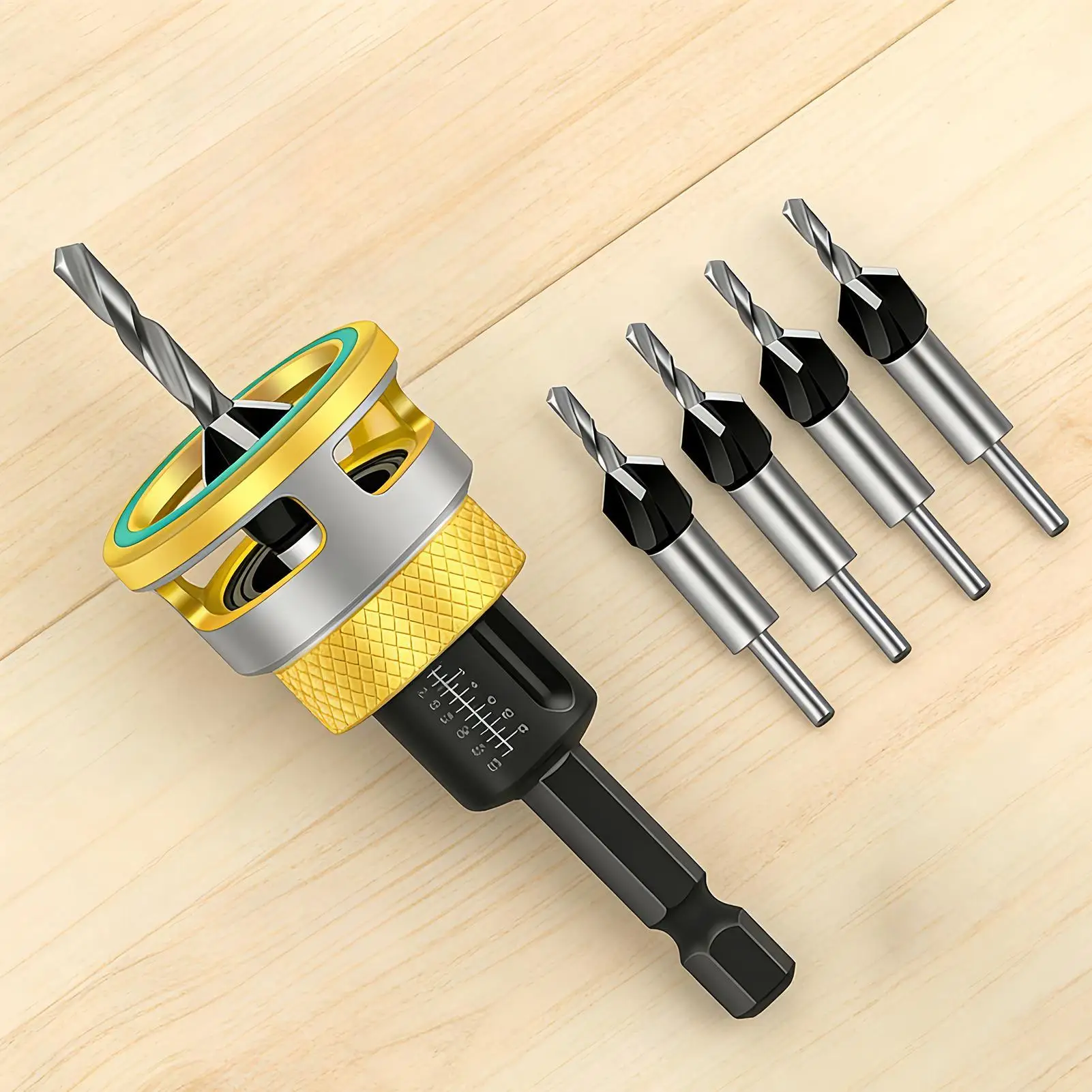 Countersink Drill Bit Set for Wood Adjustable Socket Chuck Attachment Countersink Drill Bits for Cabinet Furniture Construction