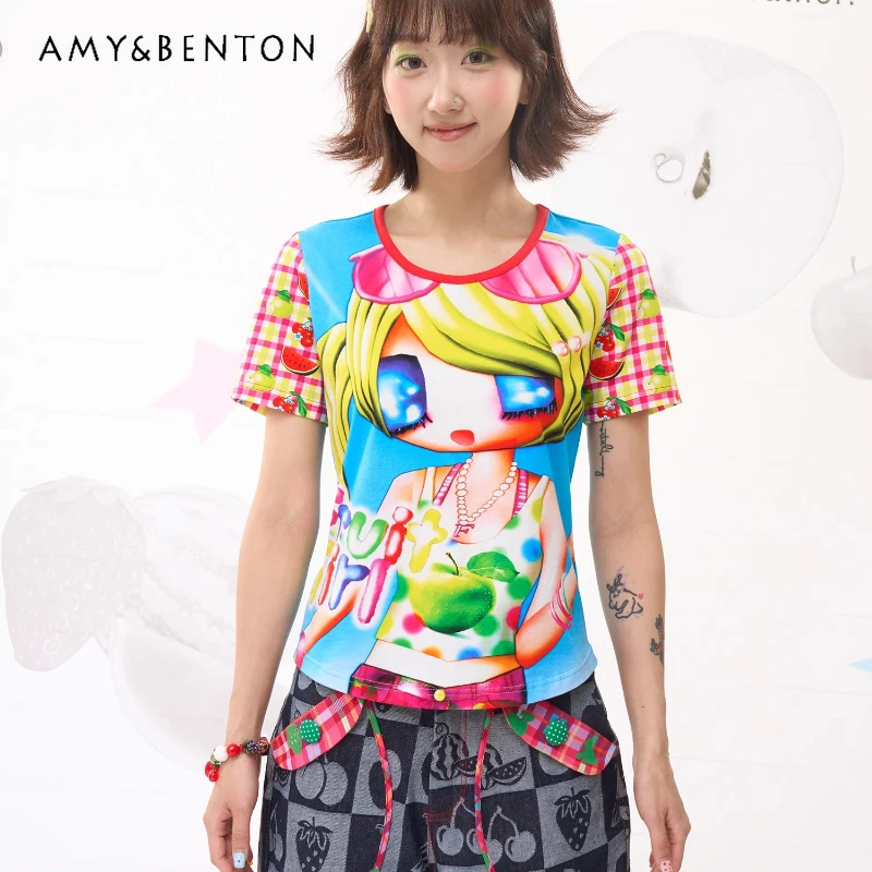 

Original Cartoon Animation Printed Women's T-shirt Summer Sweet Round Neck Versatile Age-reducing Short-sleeved T-shirts Ladies