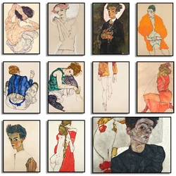 Egon Schiele Posters PrintsVintage Nude Woman Grotesque Wall Art Canvas Painting Nordic Wall Pictures For Living Room home Decor
