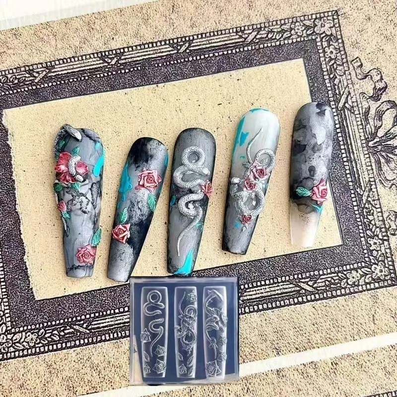 

3D Nail Silicone Carving Mold Y2K Kawaii Rose Snake DIY Nail Decoration Art Nail Beauty Charm Silicone Nail Mold
