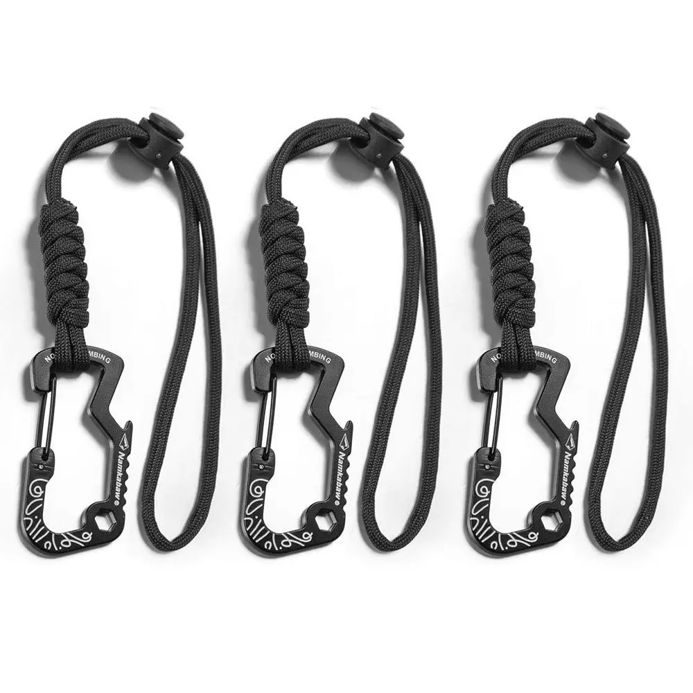Multifunctional Outdoor Hook Carabiner with Paracord Keychain 2Colors Emergency Gear Bottle Opener for Camping Hiking