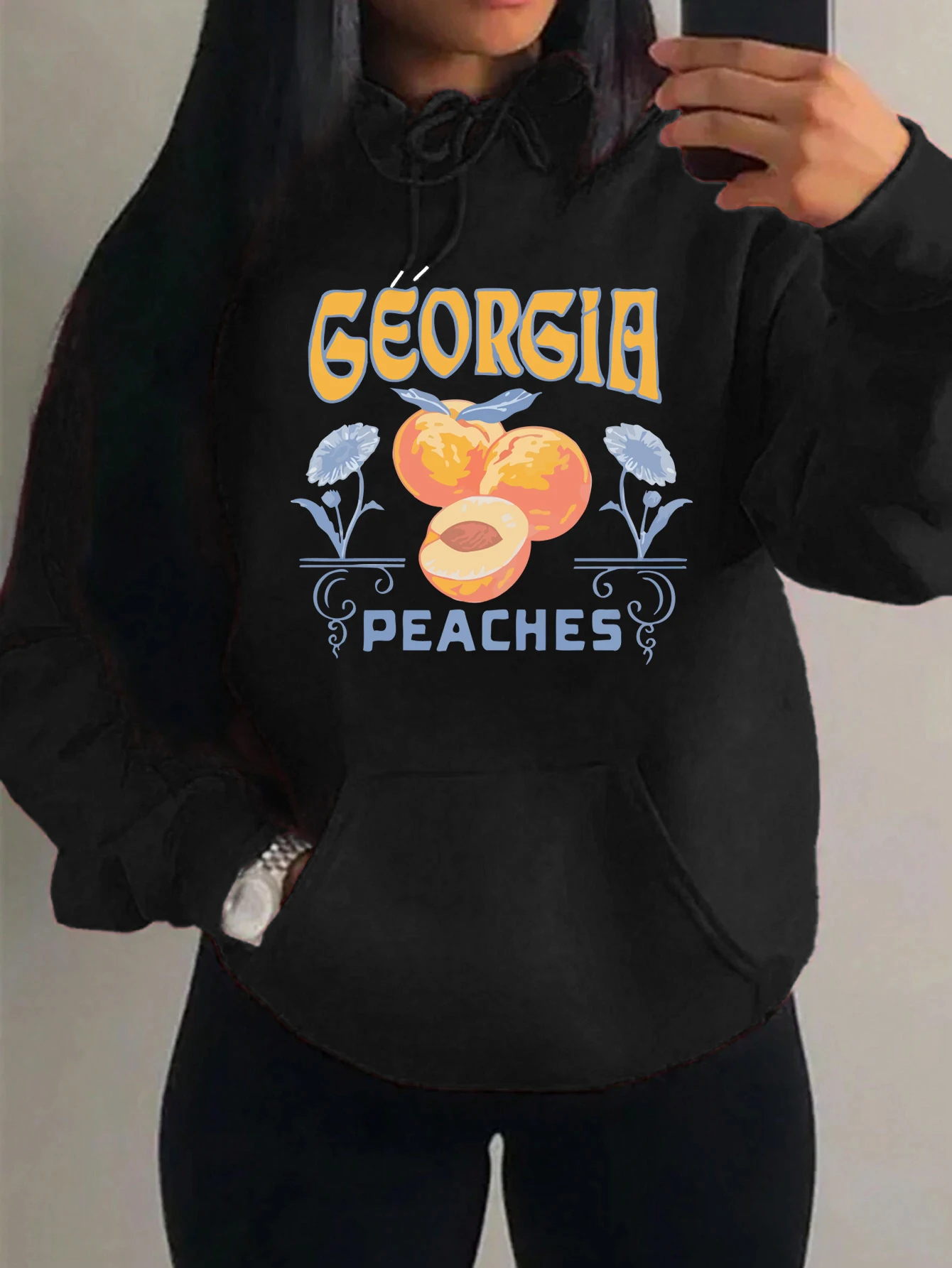 Georgia Yellow Peaches Creative Pattern Women Hoodie Oversize Casual Clothing Autumn Fleece Hoody Fashion Streetwear Unisex