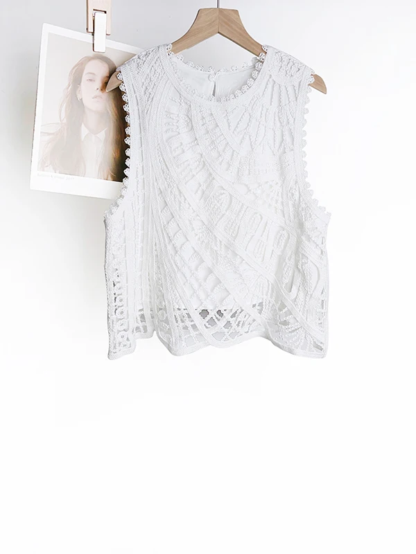

Street Sle Lace Trim Hook Hollow out round Ne Irregular Svel Vest Women's Spring Summer New Arrival