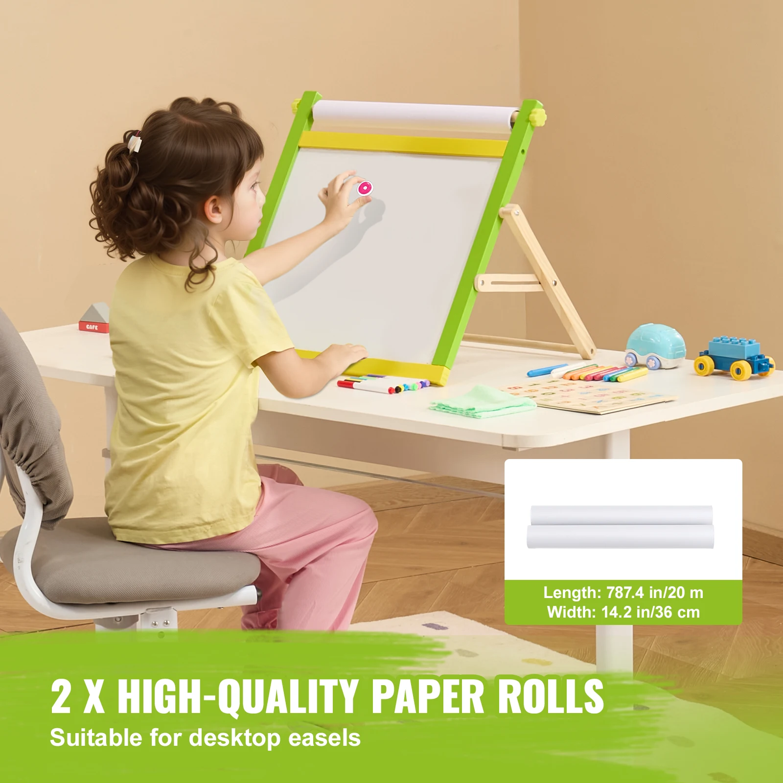 Easel Accessory Set, 32 PCS Kid's Art Easel Painting Kit Including Chalks, Dry-Erase Markers & Paper Rolls, Supplies Set for Tabletop Art Easel, Painting Accessories for Toddlers Boys and Girls