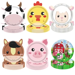 10pcs Farm Animals Party Paper Plates Cock Pig Cow Sheep Disposable Plates Kids Birthday Decor Cartoon Animals Dinnerware Plates