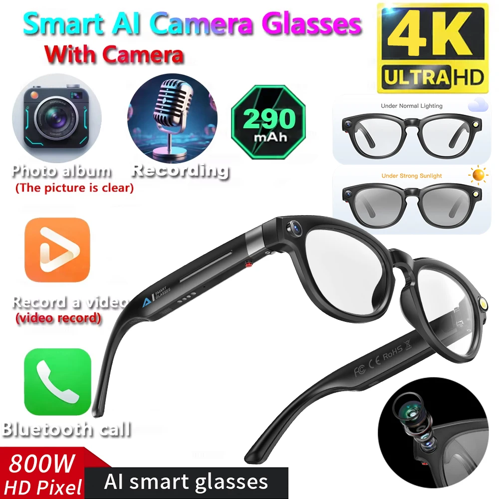 

LIGE Smart Glasses 800W HD Camera Video Recording Glass Bluetooth Call 290mAh Battery Voice Assistant AI Glasses for Android iOS