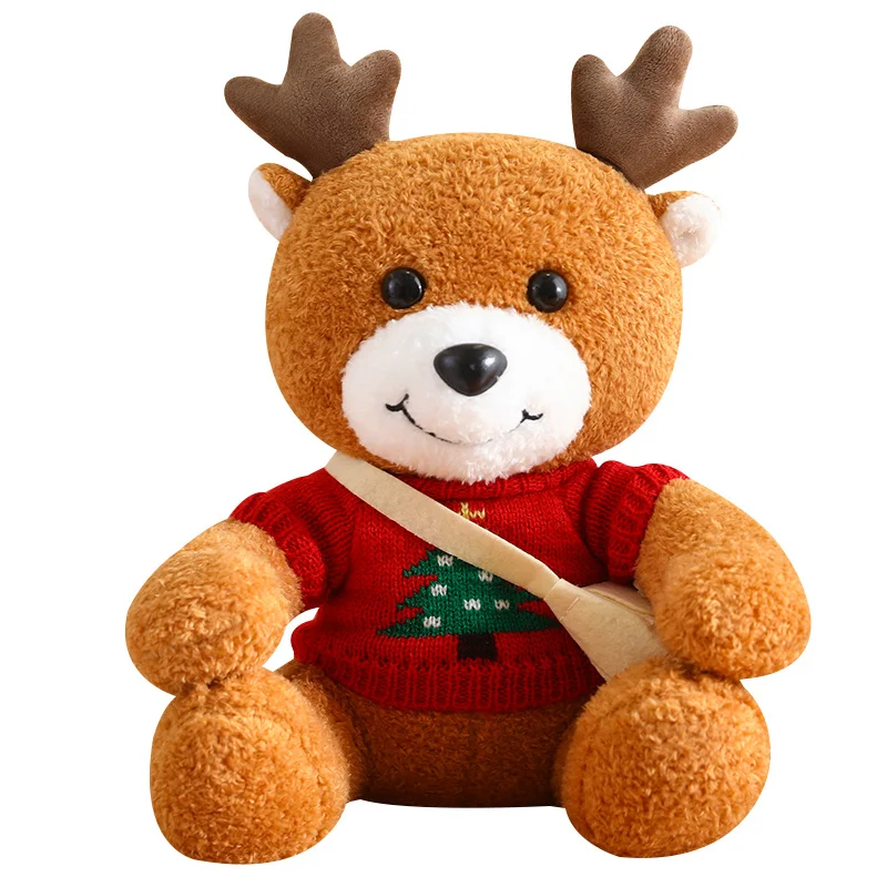 30cm Christmas Elk Reindeer Plush Dolls Adorable Soft Stuffed Wear Clothes Deer Pillow Cartoon Animal Girl Kids Toy Gift